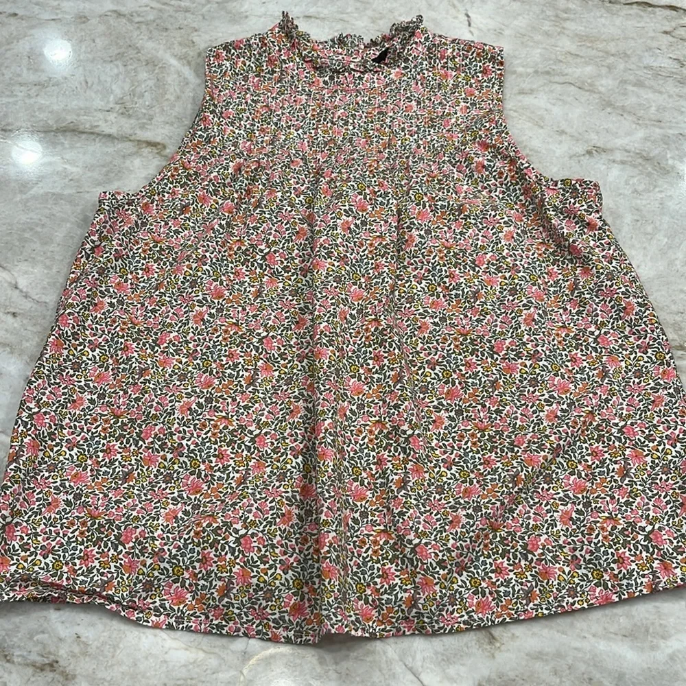 J Crew | Pintuck Cotton Poplin Top | Scattered Blooms (Pink & Green Floral) | XS